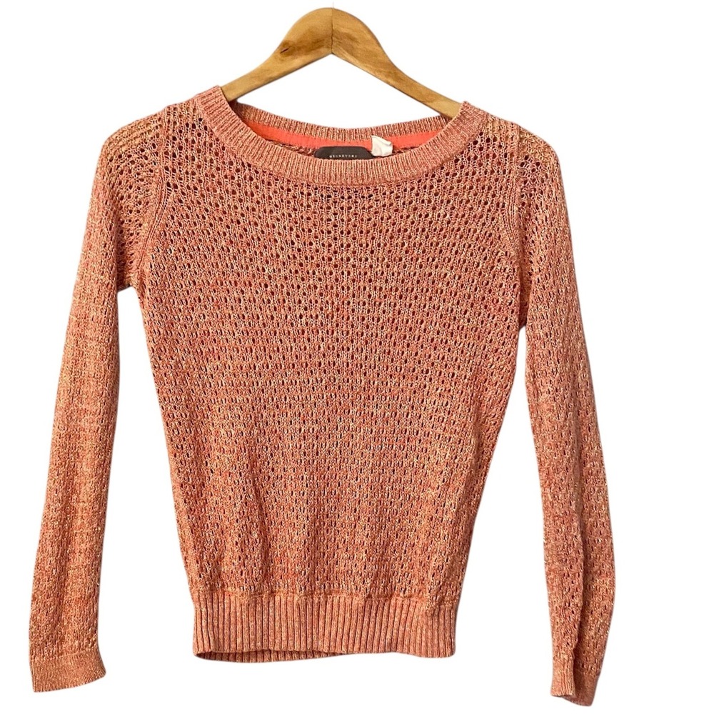 Guinevere Anthropologie Coral Metallic Hemp Blend Open Knit Sweater Size ‎ Small